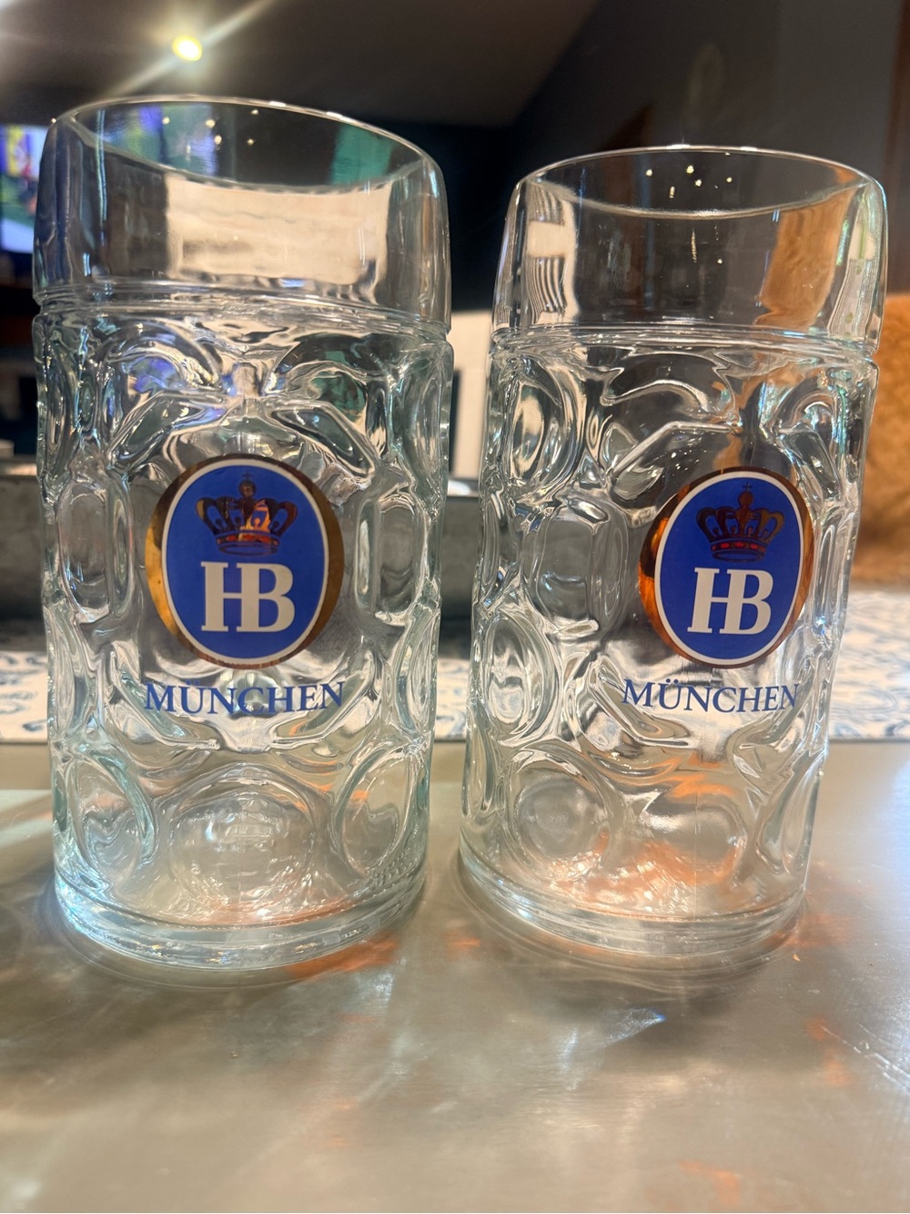 Clear Glass Beer Steins - Set of 2